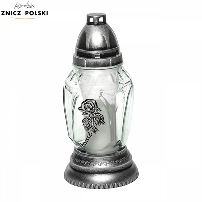 Znicz Polski 519 róża szklany srebrny 24 cm