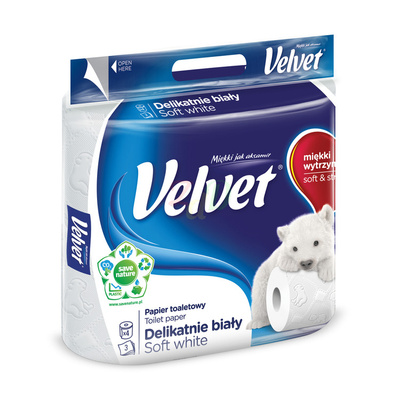 VELVET Delikatnie Biały papier toaletowy 4 rolki