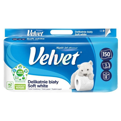 VELVET Delikatnie Biały papier toaletowy 8 rol.