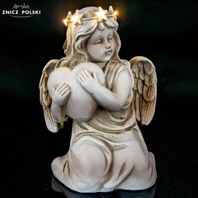 Figurka LED Aniołek szary znicz 17 cm